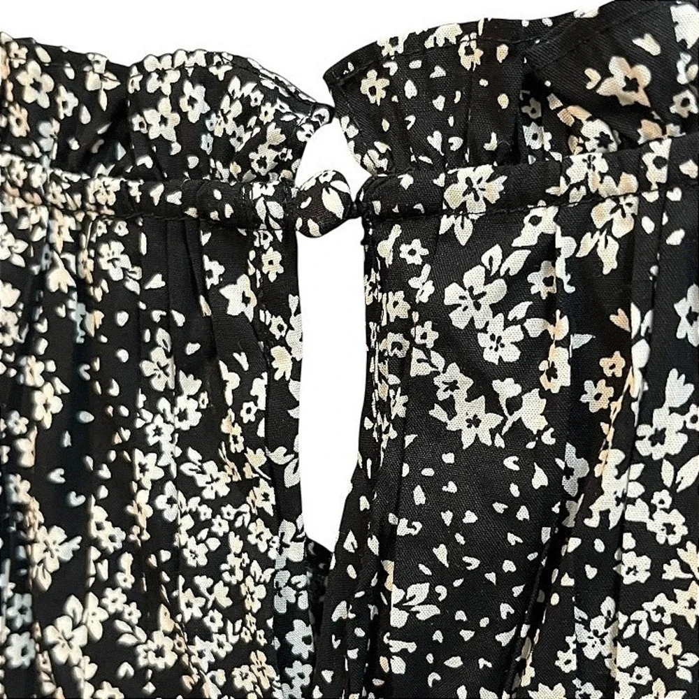 Madewell Smocked Crewneck Mini Dress in Floral Black White Size 14 NWT NU575 - Picture 8 of 10
